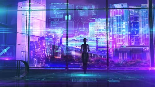 Sci-Fi-Hintergrundcodierung mit künstlicher Intelligenz 4K