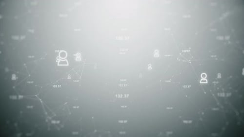 Digital Network Connections with User Icons and Data Numbers