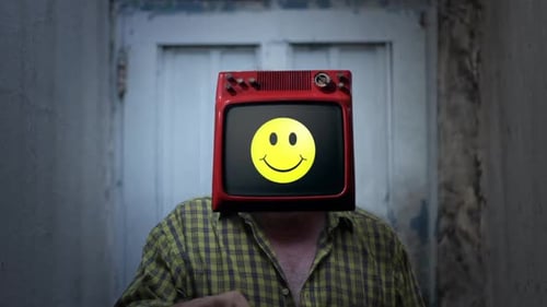 Retro TV Head with Smiley Face Displayed