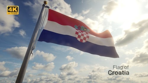 Realistic Croatian Flag Waving in Sunny Sky