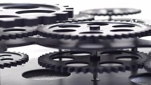 Rotating Gears Mechanism Close Up View