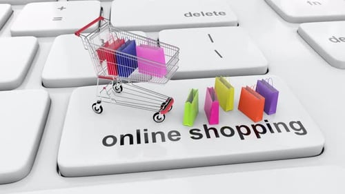 Conceito de pedido de compras on-line e carrinho de compras com Internet e bolsas de consumo