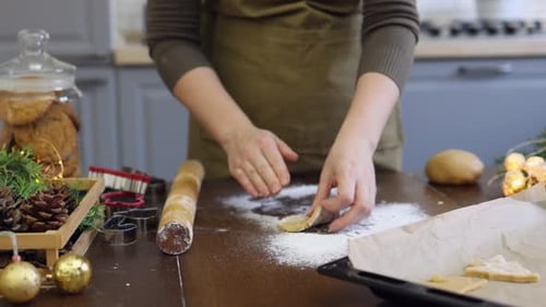 Cooking Traditional Christmas Sweets Gingerbread Cookies Unrecognizable Female