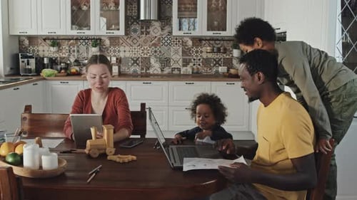 Family Together Using Technology in the Kitchen
