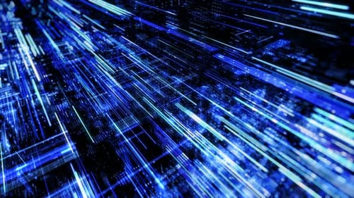 Abstract digital virtual city with technology and connection. 3D render 4K loop