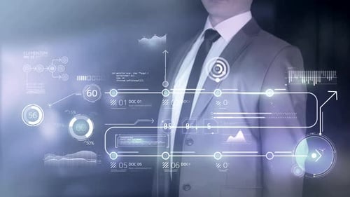 Futuristic Holographic Business Interface with Data Display
