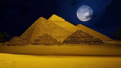 Full Moon Over Egyptian Pyramids Desert Night