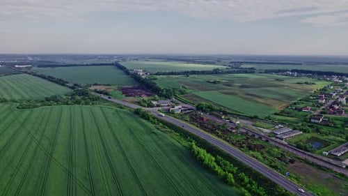 Scenic Rural Landscape Aerial View with Highway