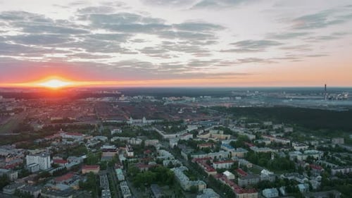 Aerial Time Lapse Hyperlapse Sunrise Over Big City Morning Cityscape