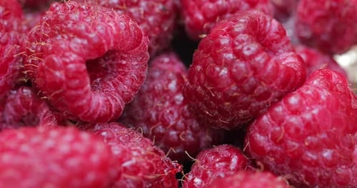 Two Shots Raspberries Rotate Close Up