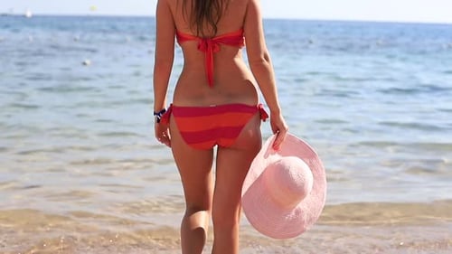 Beautiful Woman in Bikini Sunbathing By the Sea