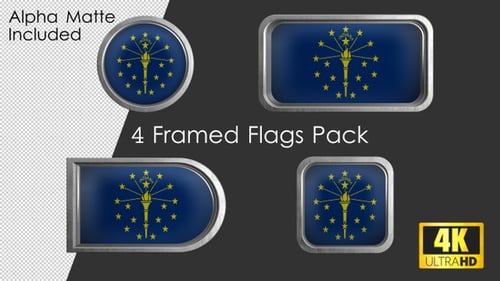 Animated Indiana State Flag Emblems with Metallic Frames