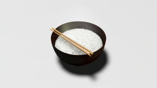 Tazón de arroz con fondo blanco limpio