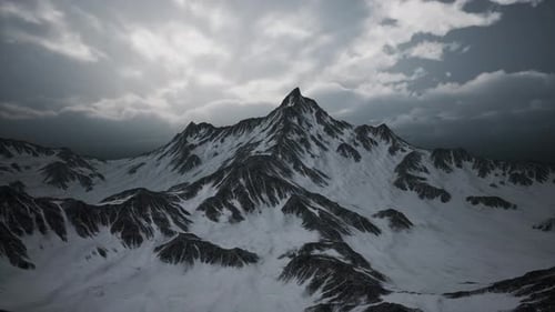 Aerial Flyover Over Majestic Snowy Mountain Range Animation