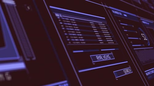 Futuristic Digital HUD Interface with Animated Graphs and Data