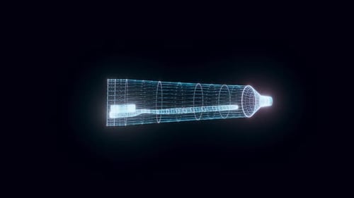 Futuristic Toothpaste Tube and Toothbrush Wireframe Hologram Animation