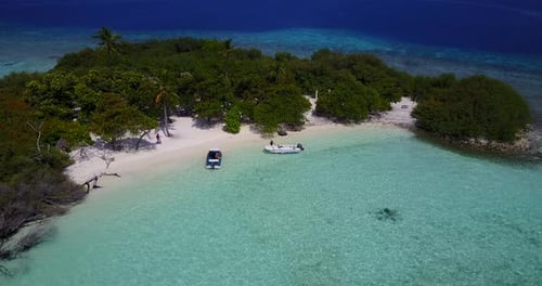 Luxury overhead island view of a sunshine white sandy paradise beach and blue water background in vi