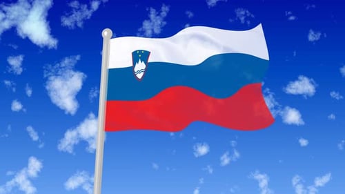 Slovenian Flag Waving in Blue Sky with Clouds Animation