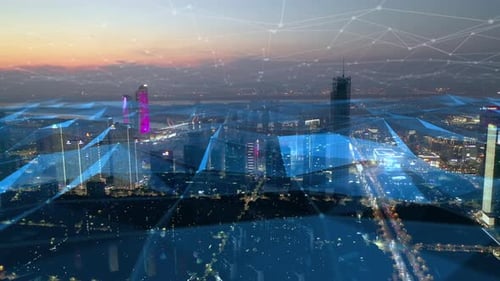 smart Connected city skyline. Futuristic network concept, city Technology.