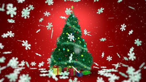Christmas Tree Animation with Falling Snow and Gifts