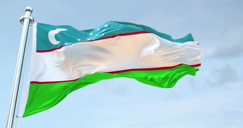 Realistic Uzbekistan Flag Waving in Gentle Wind Loop