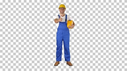 Happy Worker in Hardhat Holding His Thumbs up Renovation