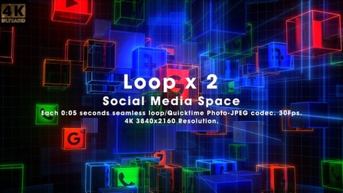 Futuristic Digital Cubes with Social Media Icons Loop