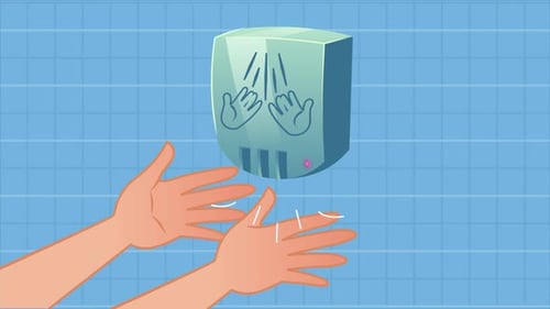 Cartoon Hands Drying Animation with Hand Dryer
