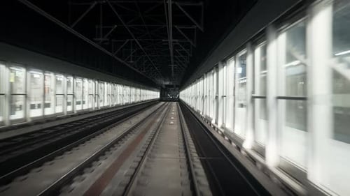 Fahrende unbemannte U-Bahnstation mit automatischer U-Bahn in Paris