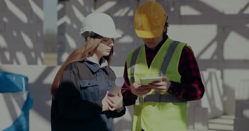 Young Architect and Contractor Discussing at Construction Site