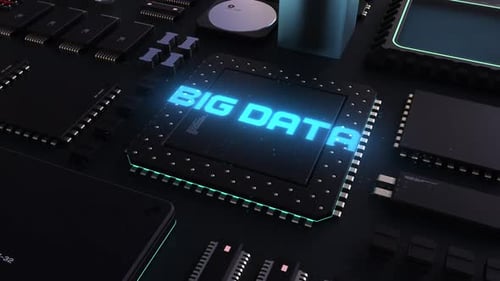 Big Data Text Reveal on Futuristic Electronic Circuit Board
