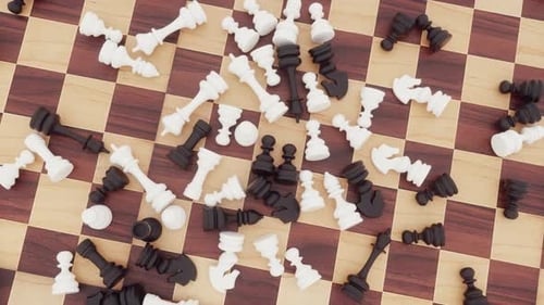 3D Chess Pieces Falling and Settling on a Game Board