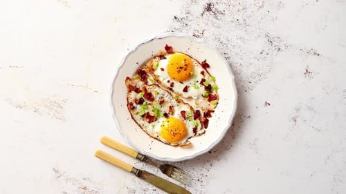 Delicious Fried Eggs with Bacon and Green Onions