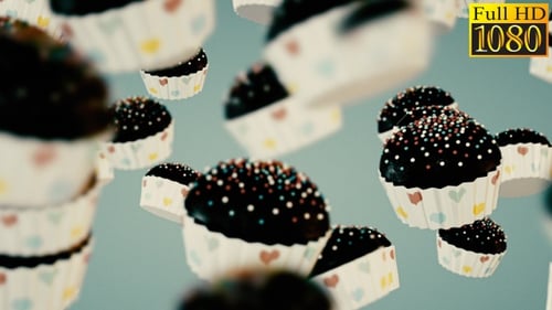3D Animated Falling Chocolate Cupcakes with Sprinkles Background Loop