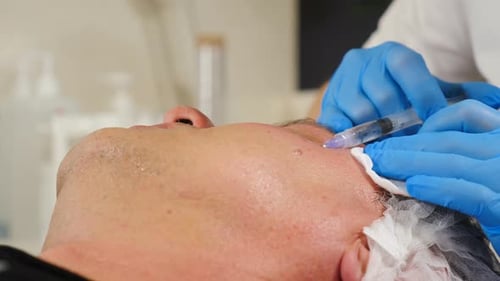 Cosmetologist Injects Filler in a Man's Face