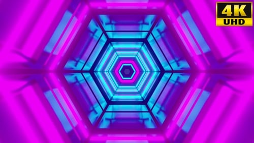 Endless Futuristic Neon Hexagon Tunnel Loop Background