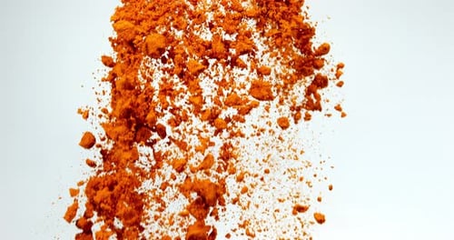 Turmeric, curcuma longa, Powder against White Background, Indian Spice, Slow Motion 4K