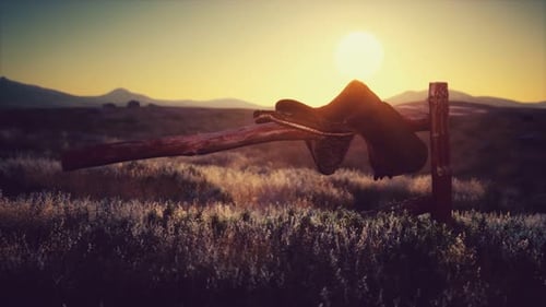 Old Saddle As the Sunset in the Country