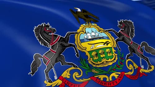 Waving Pennsylvania Flag with State Coat of Arms Animation