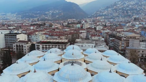 Aerial View of Bursa Historical Grand Mosque with Drone