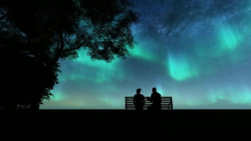 Silhouettes Lovers Northern Lights