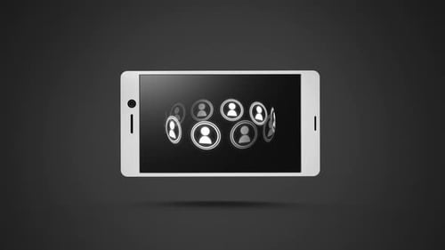 Animated Smartphone Displaying Rotating Social Network User Icons