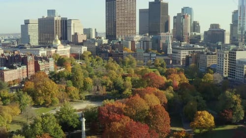 Aerial of downtown Boston with Commons in foreground