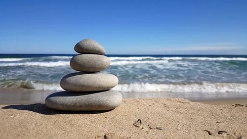 Piedras zen apiladas en la playa
