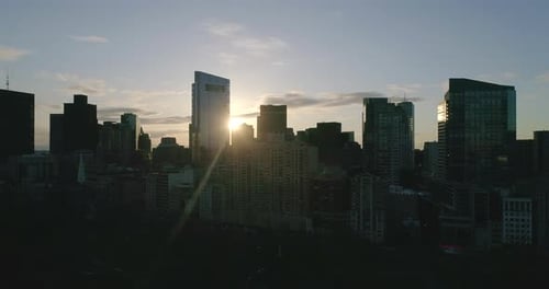 Aerial of the Boston Skyline at Sunset