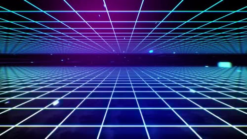 Retro Neon Grid Space Tunnel Background