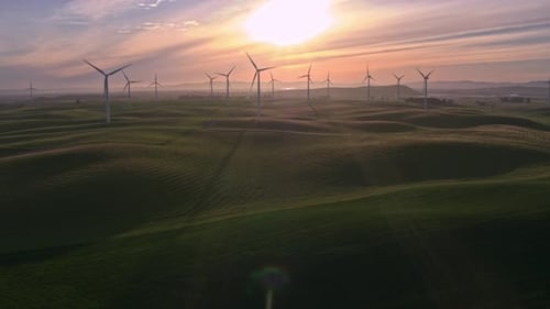 Wind Farm At The Sunset