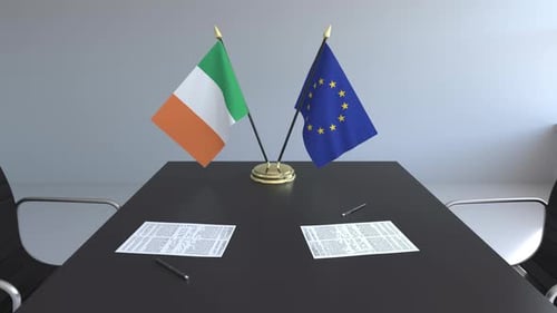 Ireland and European Union Flags Conference Table Agreement