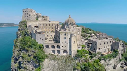 Amazing Medieval Castle on Small Island in Blue Gulf of Naples, Travel to Italy