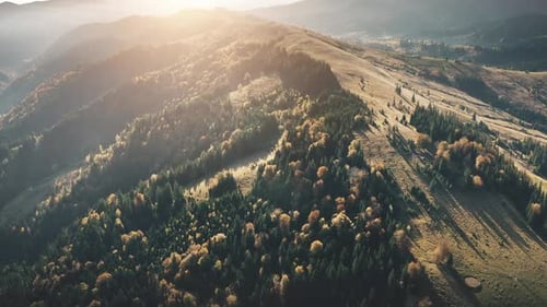 Aerial Sunset Mountain Range